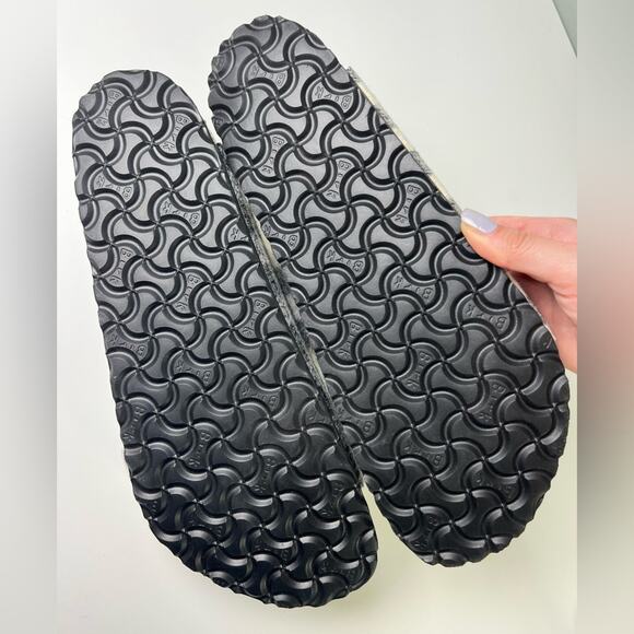 Birkenstock Mens Arizona Plaid Black White Double Strap Shearling Wool Sandal 11 - Picture 9 of 9